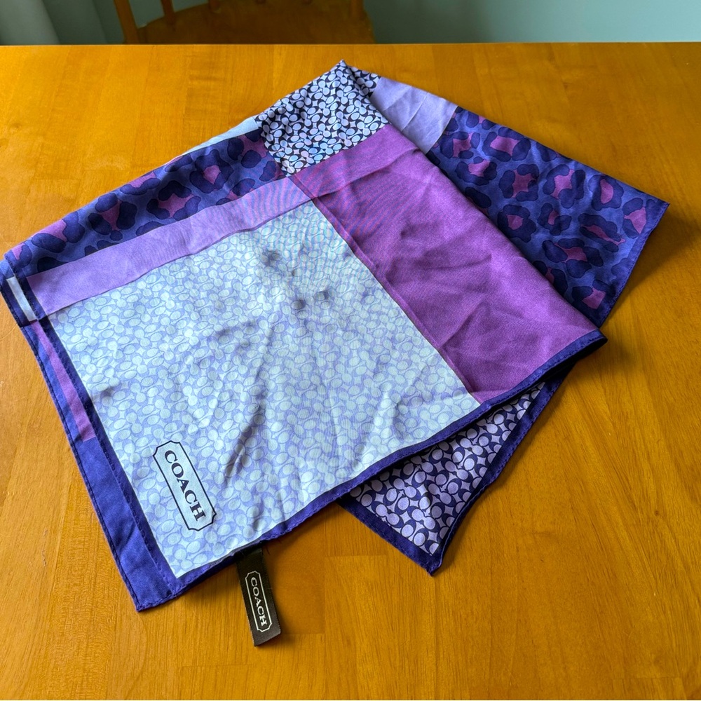 Coach Purple Patchwork Silk Scarf
